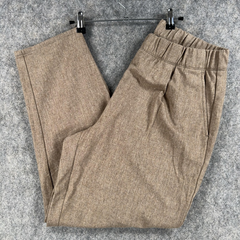 Eileen Fisher Pants Womens Medium Brown Wool Flannel Pull On Elastic Waist